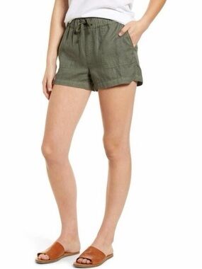 NWT Caslon Linen Shorts Drawstring Waist Casual Summer in Green Size L